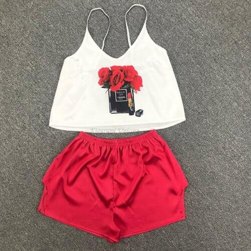 Women Christmas Print Pajamas Sleeveless Lace Cami Shorts Lingerie Sleepwear Set Fashion sexy home ladies underwear pijamas set
