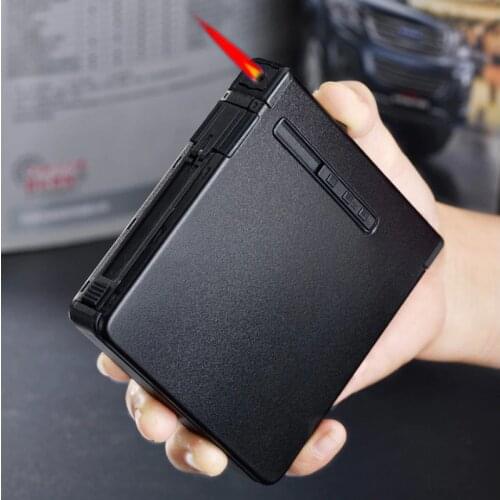 20 Cigarette )Frosted Automatic Cigarette Case Fashion Flameless Windproof Inflatable Gas Lighter Cigarette Box Men Gift