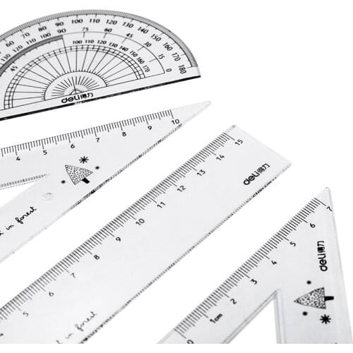4pcs / set of Deli 9595 Christmas tree multifunctional drawing combination ruler + triangle ruler protractor student stationery
