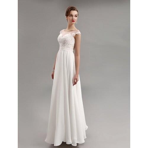White Prom Dresses 2020 Long Ivory Backless Party Dress Chiffon Illusion Neck Floor Length Evening Dress Wedding Guest Dress