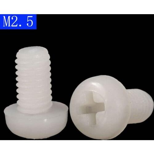 M2.5 x 0.45 White Nylon Pan Round Head Phillips Screws Plastic Machine Screws bolts
