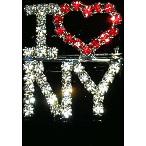 Handmade Word Brooch Pin "I LOVE NY (New York)" Words Lapel Pin Rhinestone Jewelry&Accessories Unique Gift WHOLESALE