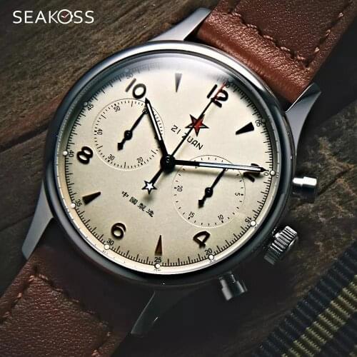 40mm Chinese Chronograph Luminous Antique 1963 Pilot Mechanical Mens Watches st1901 Seagull Movement Sapphire Leather Reloj 2020