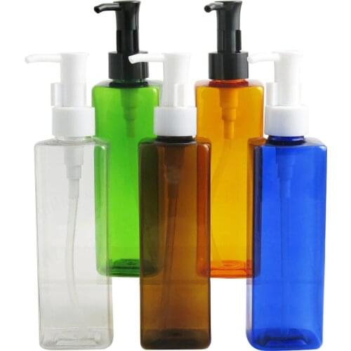 30pcs 240ml 8oz Large Square Plastic Lotion Pump Bottles Green Brown Clear Amber Soap Foam Dispenser Bottle with Pump Leak Proof