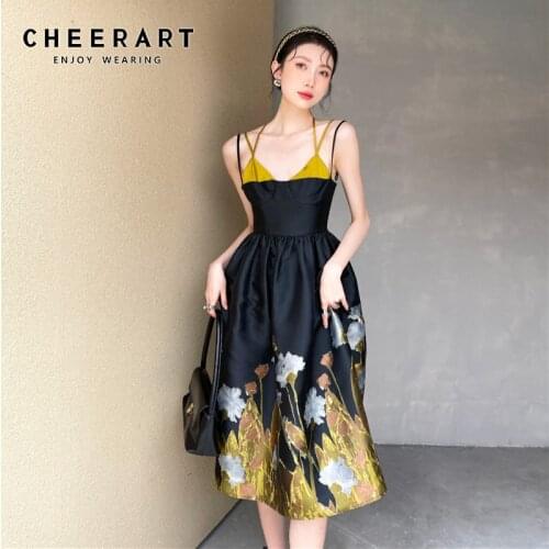 CHEERART Gold Backless Elegant Dress Women For Wedding Party Black Gown Ladies Tunics Long Midi Halter Evening Dresses Summer