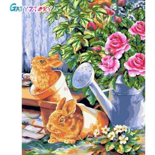 Gatyztory Painting By Numbers Flowers Rabbit Coloring By Numbers On Canvas Acrylic Paints Set Decorative Frames Home Decor
