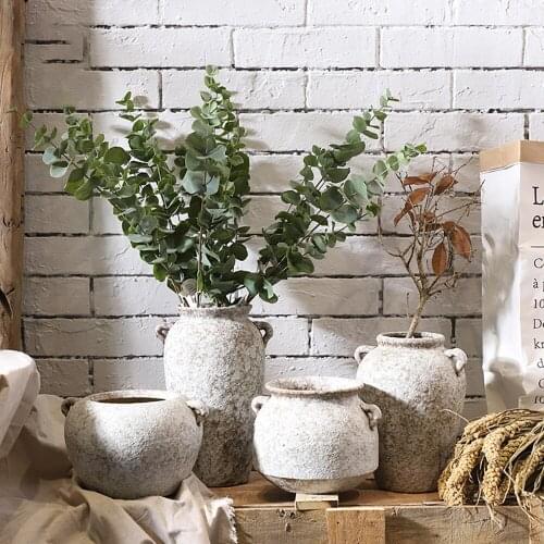 Vintage Pottery Pot Dry Flower Ceramic Vase Nordic Modern Simple Hydroponic Flower Pot Multi-meat Plant Coarse Ceramic Pendulum
