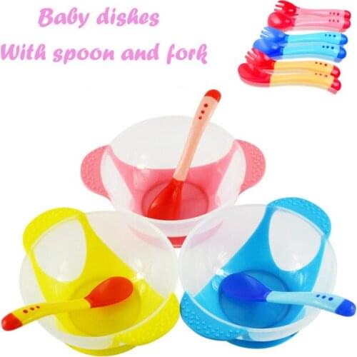 Baby Child Feeding Lid Training Bowl Spoon Cartoon Binaural Baby Feeding Tableware Kids Plate Sucker Bowl