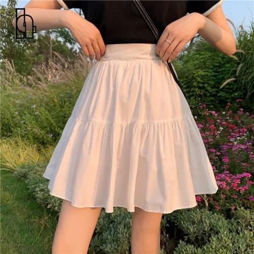 Summer Solid Kawaii Skirt Women Korean A-Line Slim Chic Casual Sweet Skirt High Waist Beach Outing Sexy Mini Y2k Pleated Skirt