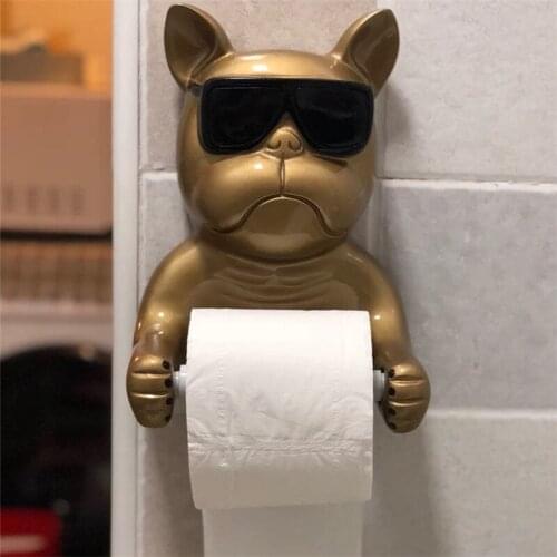 Hot Cool Glasses Bulldog Paper Holder Toilet Cartoon Dog Bathroom Decorative Paper Dispenser Creative Towel Resin Paper Holder