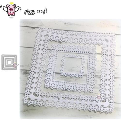 Piggy Craft metal cutting dies cut die mold Lace flowers square frame Scrapbook paper craft knife mould blade punch stencils die