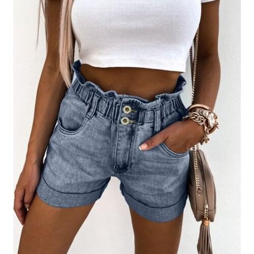 Fashion Womens Denim Shorts Vintage Pocket Jeans Denim Pants Female High Waist Hole Bottom Cuffs Summer Sexy Casual Shorts 2021