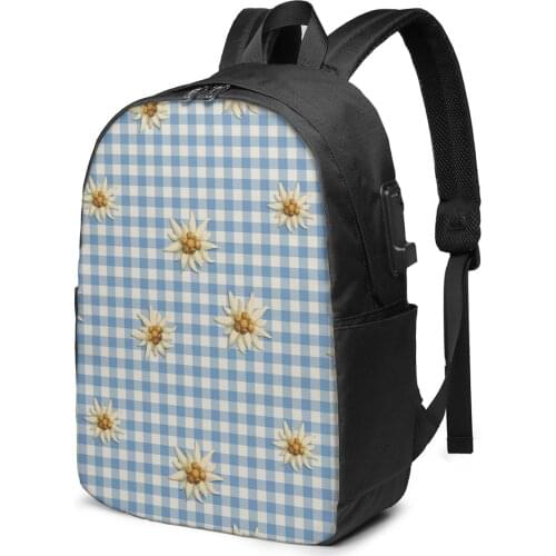 Fashion Backpack Alpine Edelweiss Flowers Student School Bag For Boy Girl Teenager USB Charge Computer Laptop Back Pack