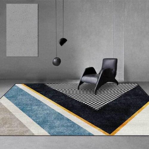Fashion Modern Minimalist Geometric Blue Gray Black Lattice Living Room Bedroom Bedside Carpet Floor Mats