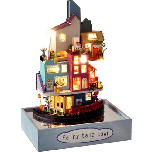 Suspended Wall-Mounted DIY Wooden Dollhouses Kit Assembled Miniature Casa with Furniture Doll House Toys for Children Girl Gifts