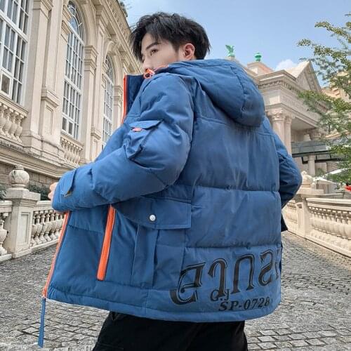Autumn mens parka winter hooded printing letter jacket thick warm print parkas cotton-padded slim mens snowjacket outwear coat