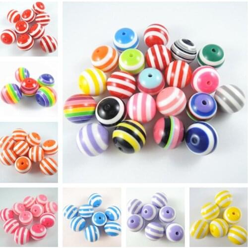 Jewelry Accessory Colorful 20mm 10pcs/lot Acrylic Resin Spacer Beads Round Shape Mixed Stripe Pattern for Chunky Beads Necklace