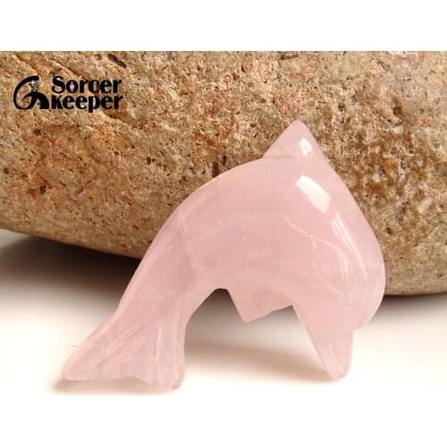 Hand-carved Natural Rose Quartz Gem Stone Dolphin Amulet Pendant Crystal Fish Beads Necklace Fish for Jewelry Making 1 PCS