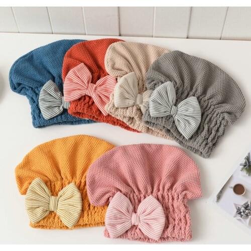 With Bowknot Shower Cap Dry Hair Towel Quick-drying Hair Cap Coral Velvet for Women Super Absorbent Portable Bath Accessories
