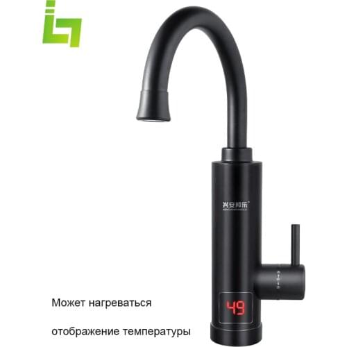 Black Electricity Kitchen Faucet Hot And Cold 360° Rotating Heating Display Bathroom Tap With Protector EU plug