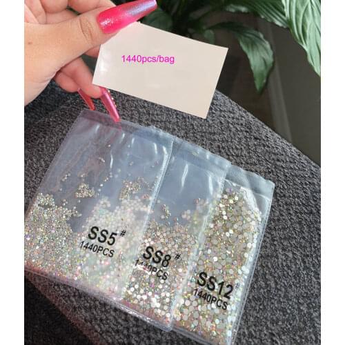 Glass AB Rhinestone packs | 1440 pieces AB Nail Rhinestones | 6 sizes of 3-D Crystals SS3 SS4 SS5 SS6 SS8 SS10 Glass Charms Gem