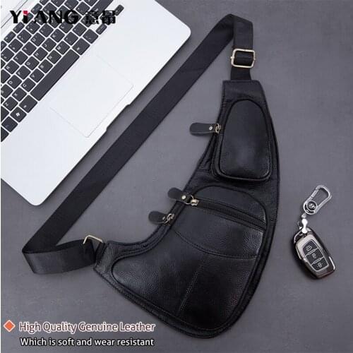 Sling Bag Mens Genuine Leather Shoulder Bags For Men Casual Travel Messenger Bag Men Crossbody Bags Vintage Cowhide Chest Pack