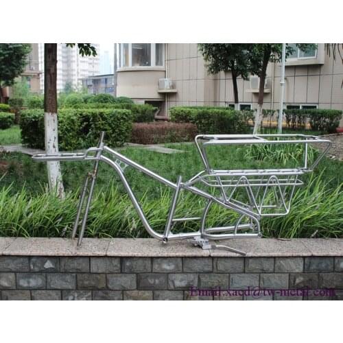 Titanium cargo bike frame with 1-1/8'' head tube and thru axle dropouts BSA thread BB shell couple rear rack