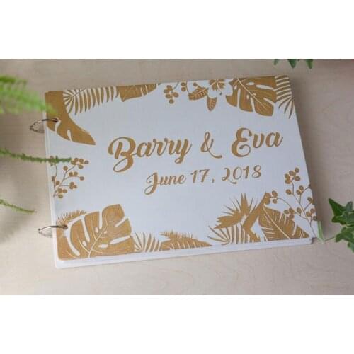 Tropical Flowers Tropics Palm Leaves Foliage Monstera Leaf Custom Gold Guest Book Wedding Guest Book Album Guestbook Wedding