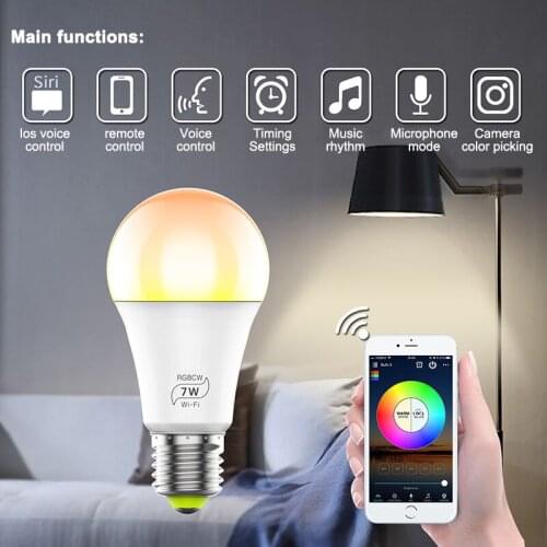 Smart LED Light Bulb Wi-Fi 4.0 Smart Bulb Home Lighting Lamp 7W E27 Smart LED Bulb Timer Voice Could Change Color By Phone App