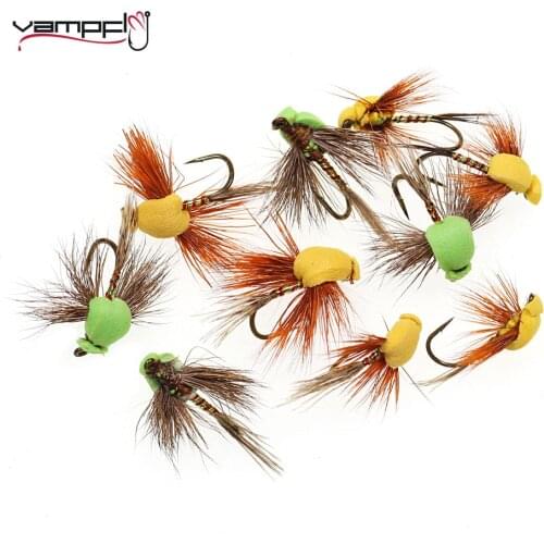 Vampfly 6PCS Deer Hair Foam Beetle Floating Fly Dry Fly Artificial Insect Fish Bait Lure For Trout Fishing Size 12# 14