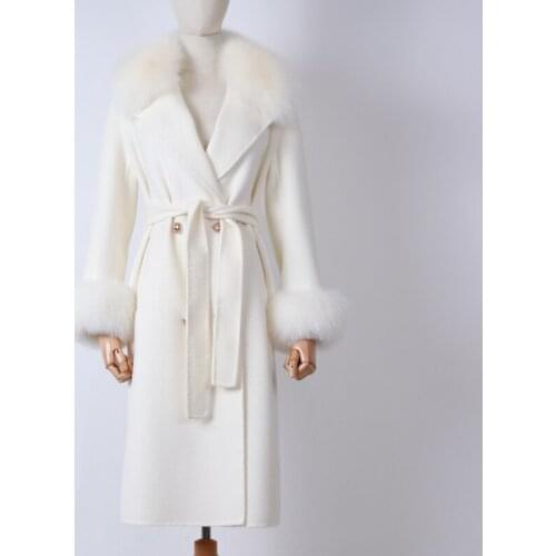 Collar Fox Womens Real Wool Coat Fashion Cashmere Winter Overcoats Top Quality Long Fur Jackets