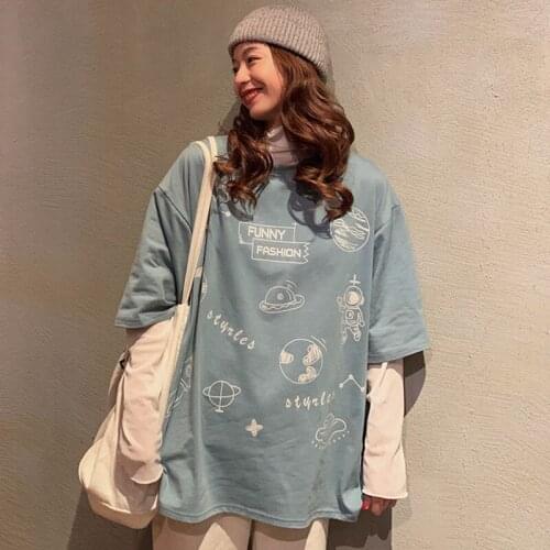 Streetwear Orange Women Summer Letter Printed White Students Cute Black New Casual Tshirt Female Tops Tee