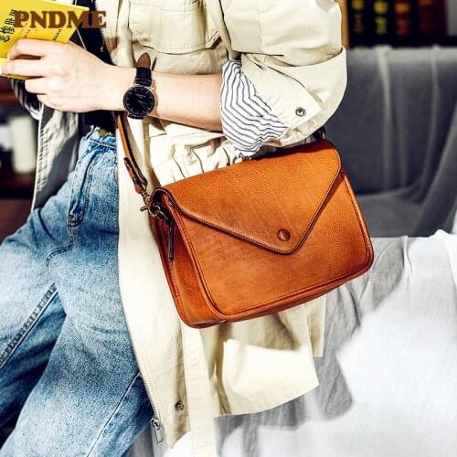 PNDME simple casual natural genuine leather womens crossbody bag fashion luxury real cowhide daily party ladies shoulder bag