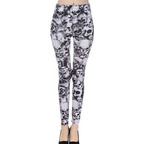50pcs/lot european american style woman slim elastic legging skull print milk silk mid waist legging