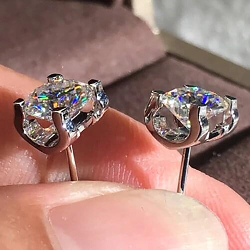 18K White Gold 6 Carat Stud Earrings Women Wedding Anniversary Engagement Party Round Moissanite Diamond Elegant Trendy Romantic