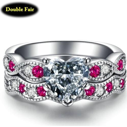Sweet and Romantic Engagement Ring Set For Women Inlaid Heart-shaped Zircon Crystal Jewelry Making DWYG017