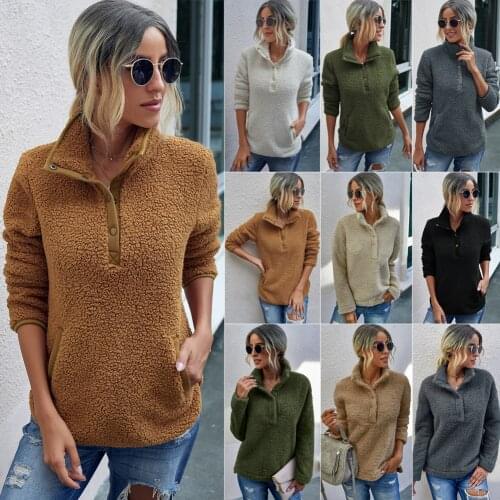 Fall/winter fashion womens solid color stand-up collar plush pullover sweater women