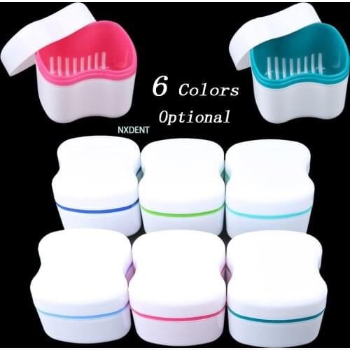 1pcs Dental Colorful False Teeth Storage Box Denture Bath Box Organizer With Net Container Cleaning Teeth Cases Tooth Boxes