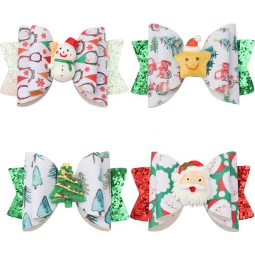 10pcs/Lot 3Inch Christmas Fashion Sequins Girls Hair Bow Clips Glitter Cute Hairpins Daily School Barrettes Headwear Accessoires