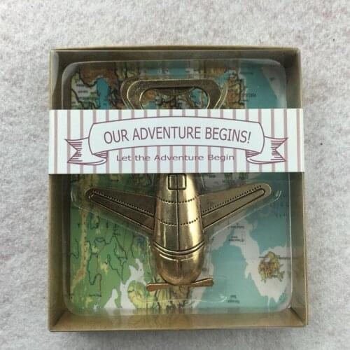 10 pieces/lot) Zinc Alloy Retro Plane Beer Bottle Opener "Let the Adventure Begin" Wedding Favors Gift And Souvenir BO012