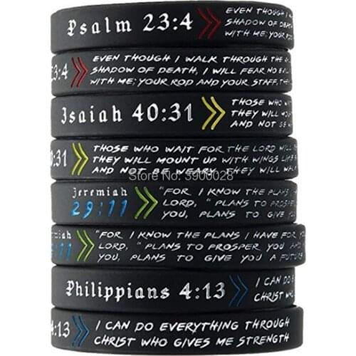 100pc Bible Verse Philippians Jeremiah Psalm Jsaiah silicone wristband bracelet for Men Women Christian Religious Jewelry Gifts