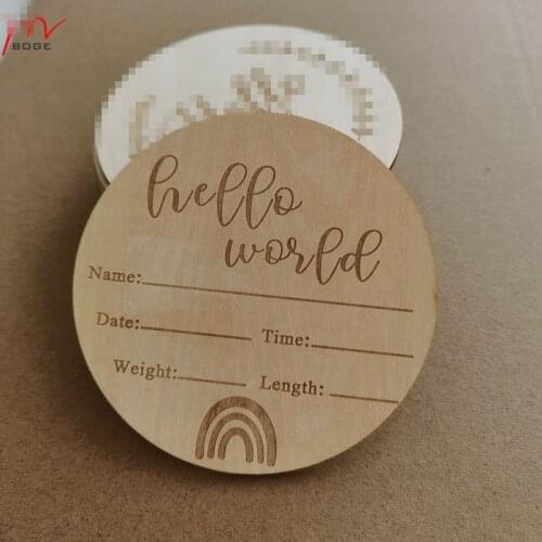 20pcs rainbow hello world Baby shower growth present customised Wooden Birth Announcement milestone card wooden
