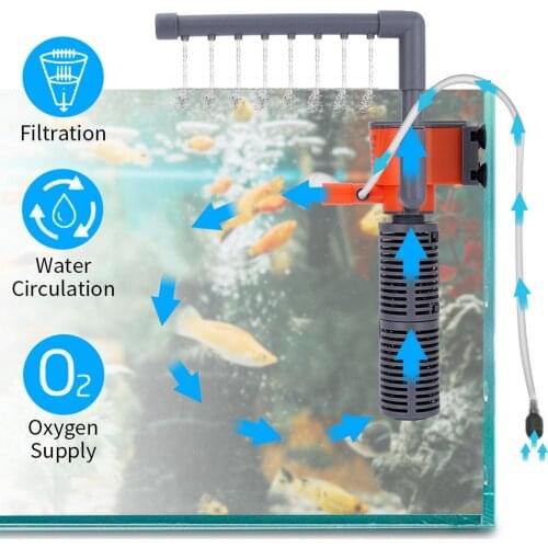 220-240v 3-in-1 Built-in Aqurium Water Filter Pump 3w 5w Submersible Pump Aeration Fish Tank Filter Accessories Skimmer
