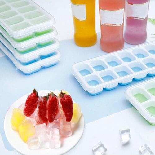 4PCS Grid Ice Tray 14 Grids Silicone Household Supplies Flexible Removable Lid For Cream Party Free Stackable Ice Cube Tray