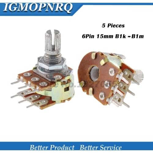 5pcs WH148 B1K B2K B5K B10K B20K B50K B100K B500K 6Pin Shaft Amplifier Dual Stereo Potentiometer 1K 2K 5K 10K 50K 100K 500K