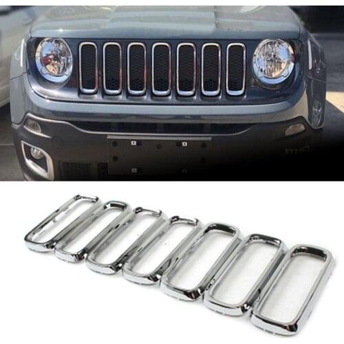 7pcs Car Front Grille Vent Hole Frame Cover Trim Without A Net Fit For Jeep Renegade 2015-2016 Car Exterior Accessories Styling