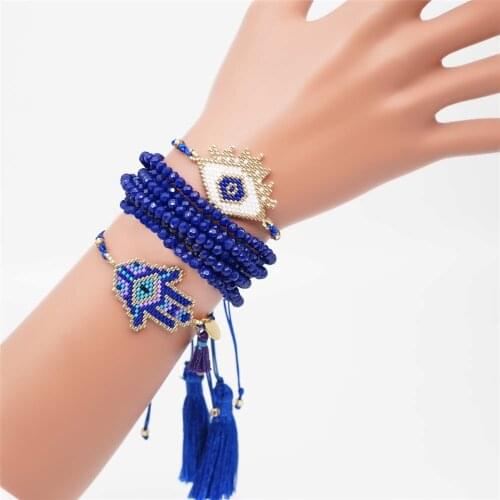 Rttooas Evil Eye Bracelets Women Delica MIYUKI Bracelet Fatima Hamsa Hand Jewelry Blue Crystal Tassel Pulsera Mujer 2020 Jewelry