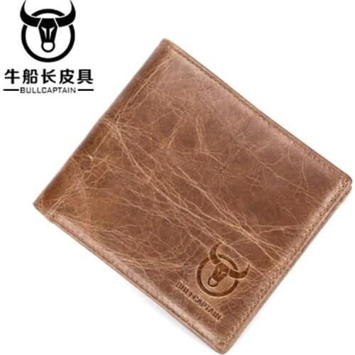 BULLCAPTAIN 100% Genuine Leather Men Wallets Man Small Short portomonee with Coin Zipper Mini Male Purses Card Holder Wallet