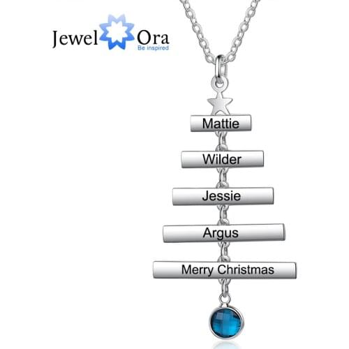 JewelOra Designer Personalized Engraved Name Blessing Christmas Tree Necklace Custom Birthstone Necklace Pendants Christmas Gift