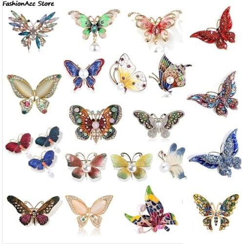 Brooch new Fashion beauty Women gold Zinc Alloy crystal exquisite flower butterfly insect pins hot sale party Gift man